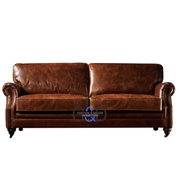 classic antique deep brown leather sofa